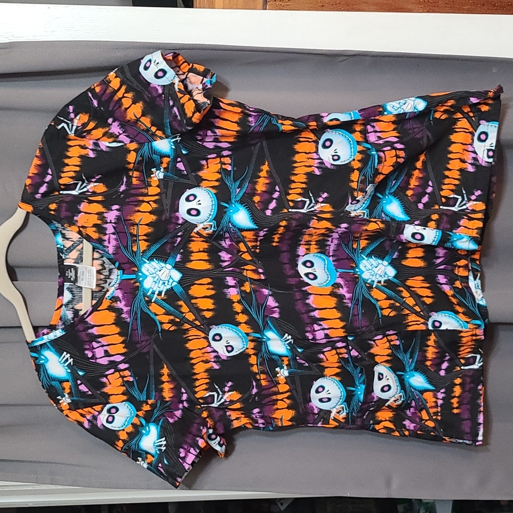Disney Women's Black Orange Purple Blue Jack Skellington Print Top
